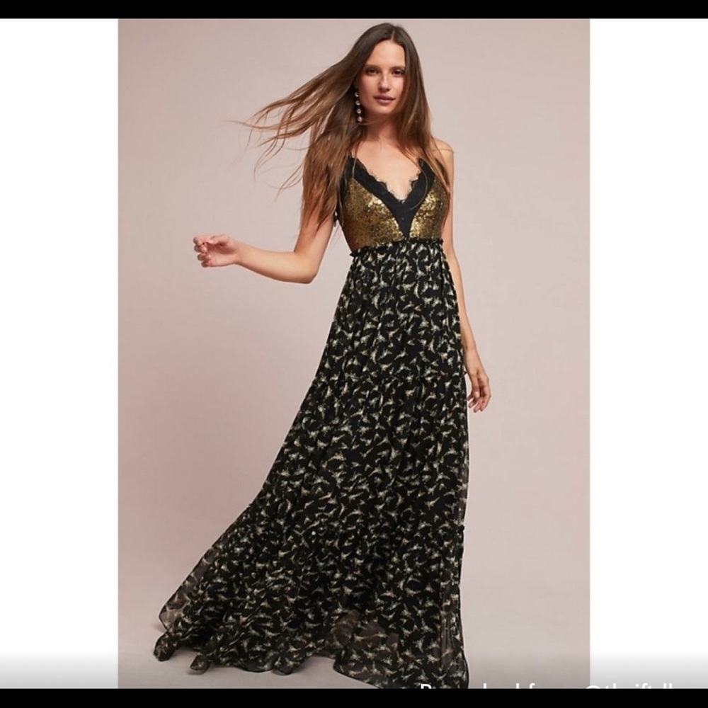 Ranna Gil Black Floral Maxi Dress